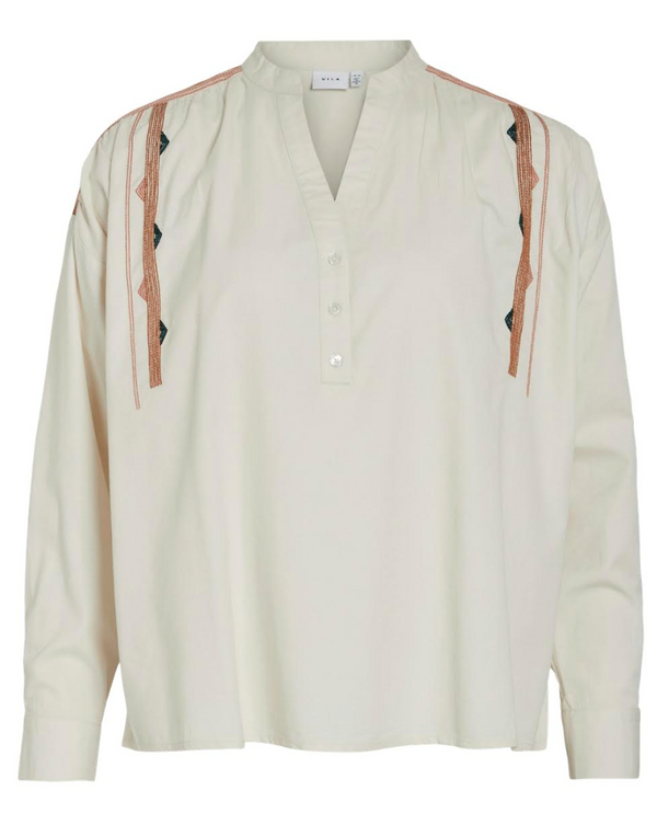 camisa lisa beige con pespunte